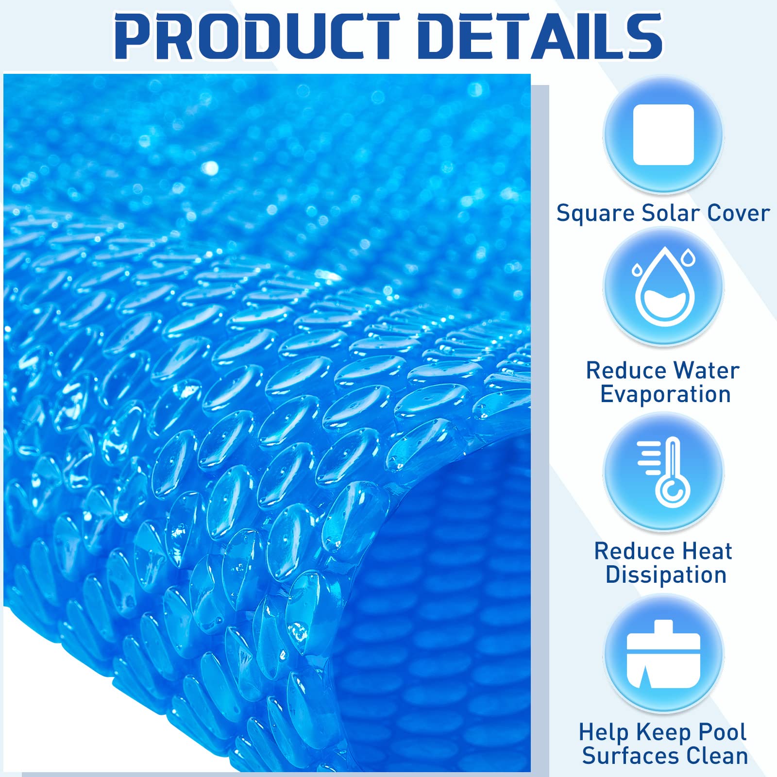 Amylove solar cover floating on above-ground pool preserving warmth and cleanliness