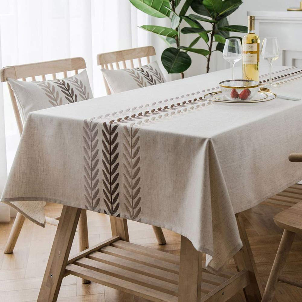 AMZALI front view of rectangle tablecloth showing full coverage and elegant drape