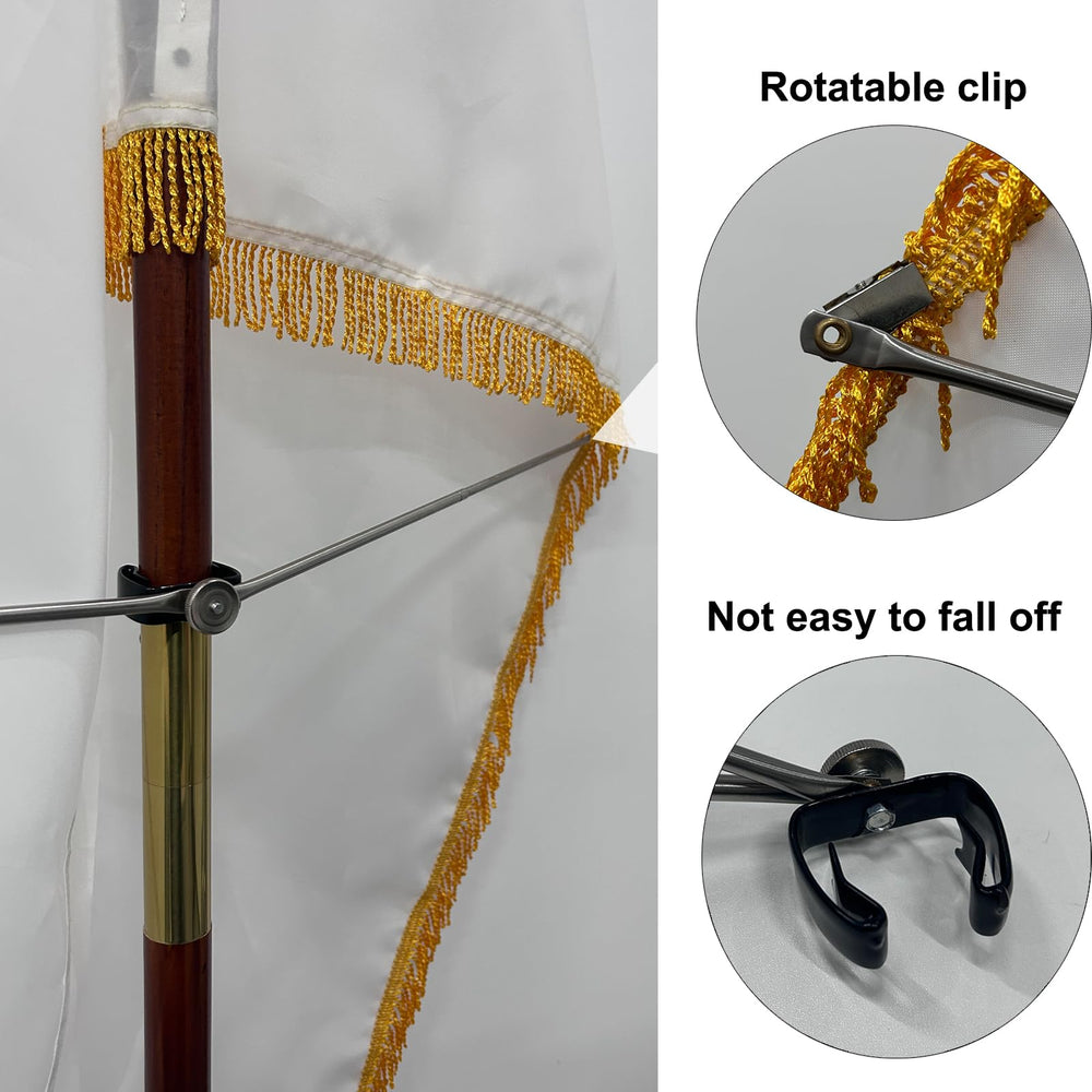AMZFLAG end clip gripping flag corner to keep fabric open and visible