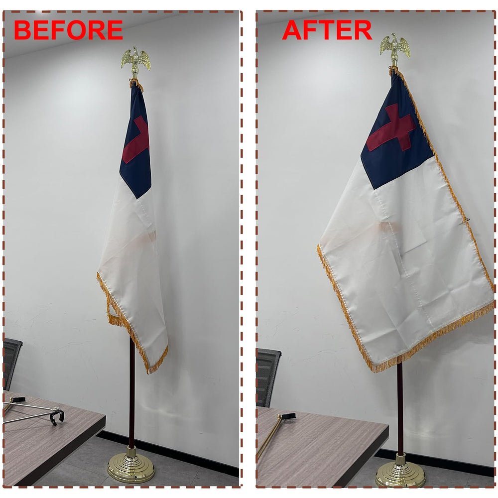 AMZFLAG gold spreaders in office entryway enhancing flag presentation and respect