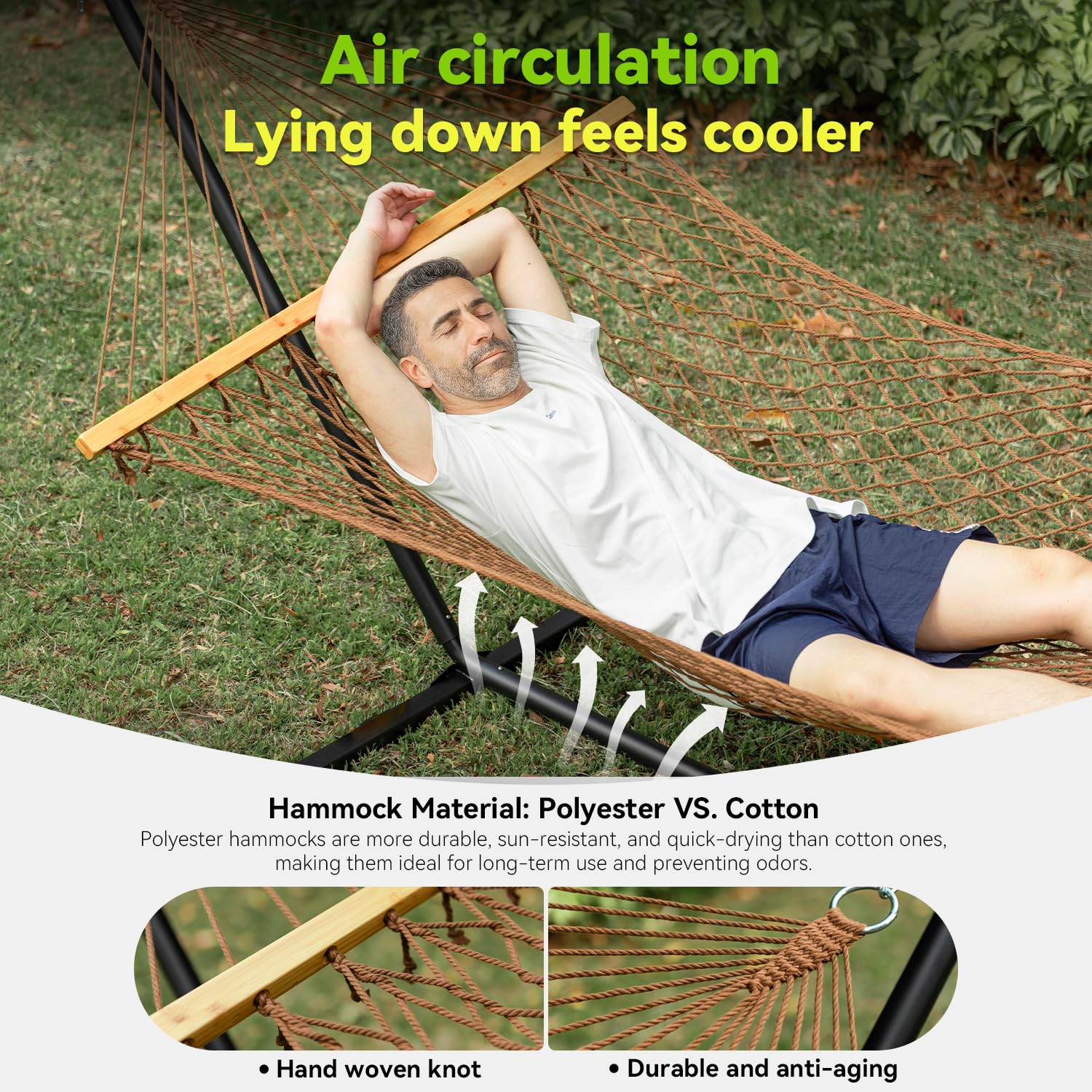ANAGOO hammock in use with two people on patio illustrating roomy seating and relaxation
