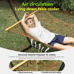 ANAGOO hammock in use with two people on patio illustrating roomy seating and relaxation