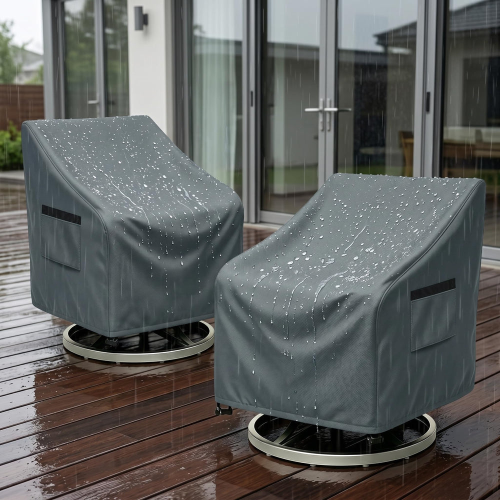 ANANMEI covered swivel chair in garden demonstrating weather defense