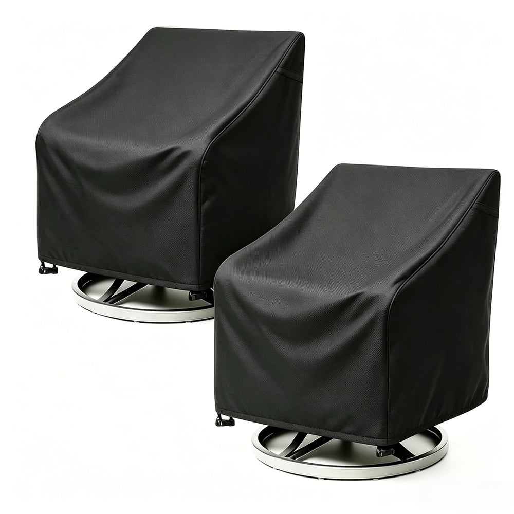 ANANMEI front view of two black swivel chair covers showing full fit and protection