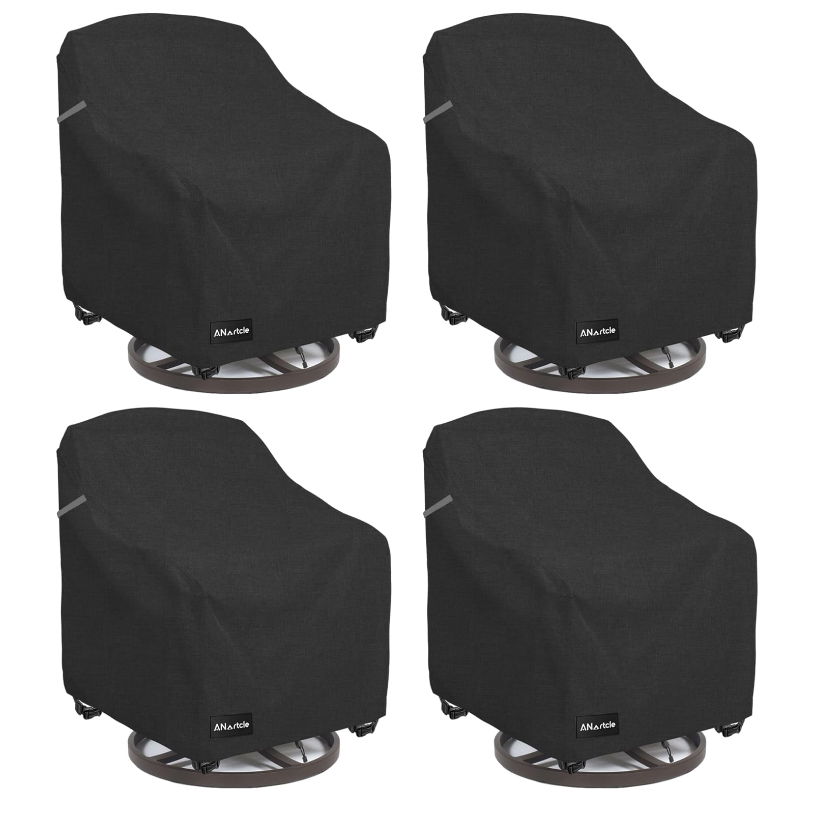 ANartcle front view of four covers protecting chairs, shows coordinated protection