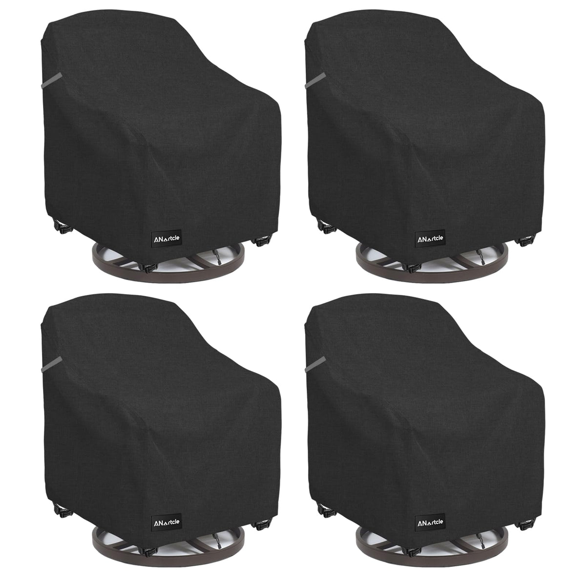 ANartcle front view of four covers protecting chairs, shows coordinated protection
