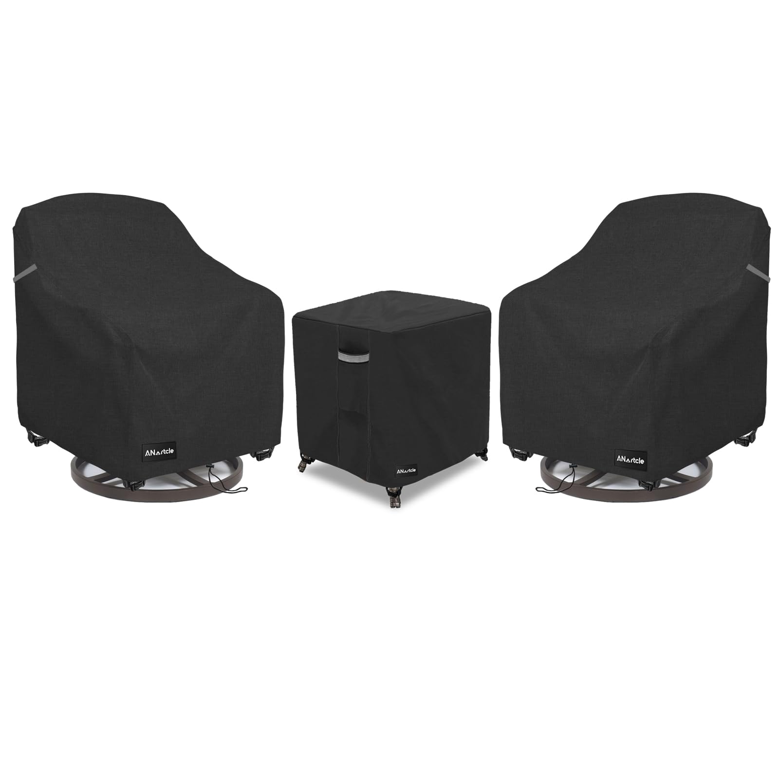 ANartcle front view showing three-piece set cover protecting bistro furniture