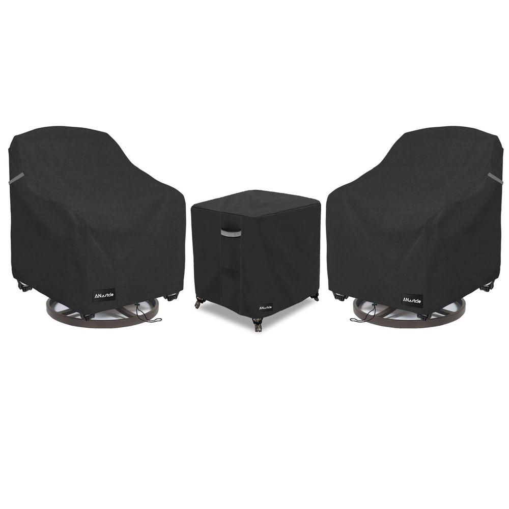 ANartcle front view showing three-piece set cover protecting bistro furniture