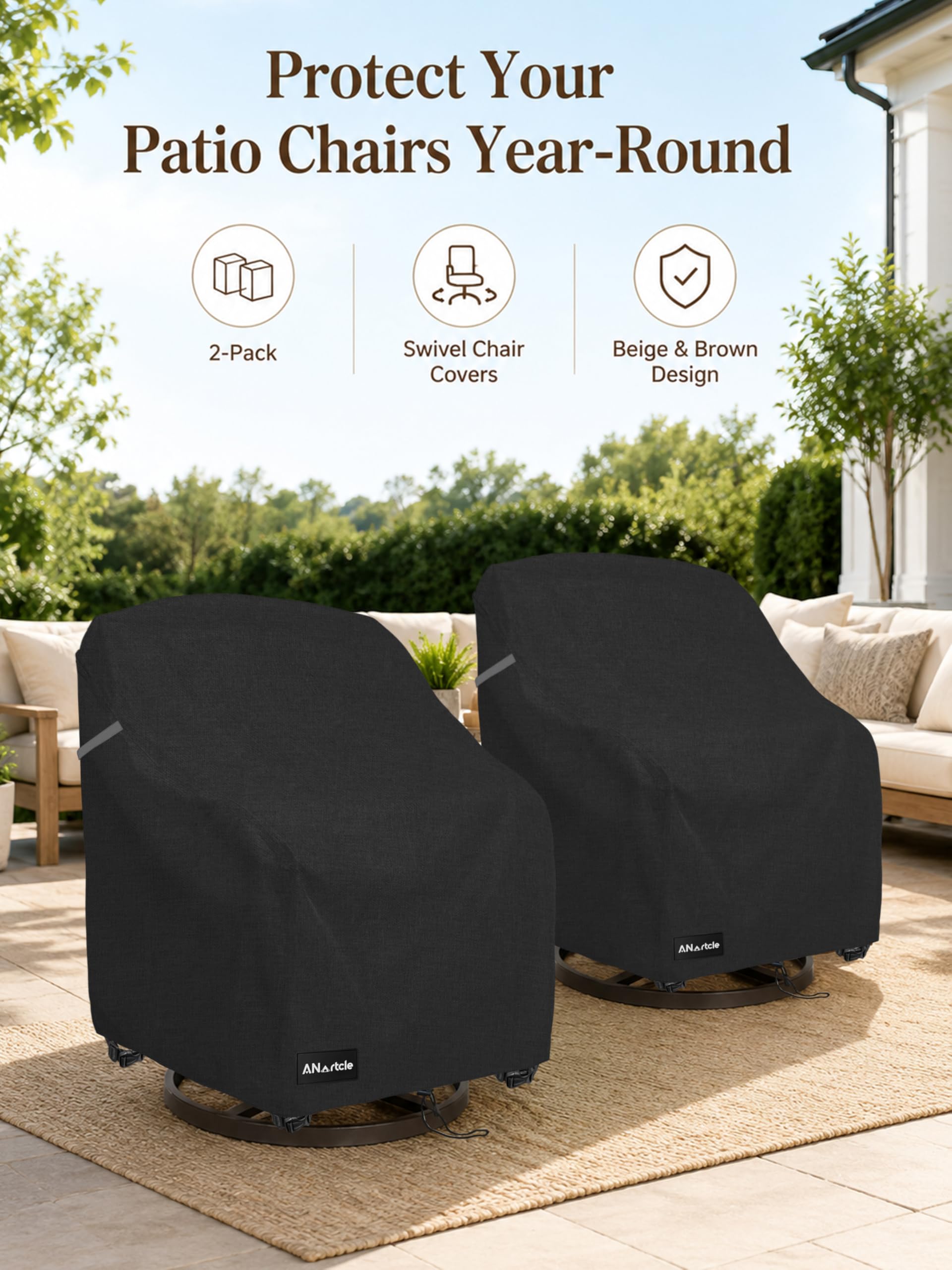 ANartcle side profile showing cover fitted over a swivel lounge chair for neat appearance