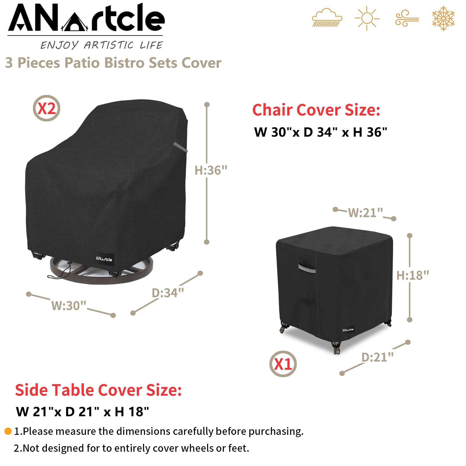 ANartcle side table cover detail showing snug fit and weather protection