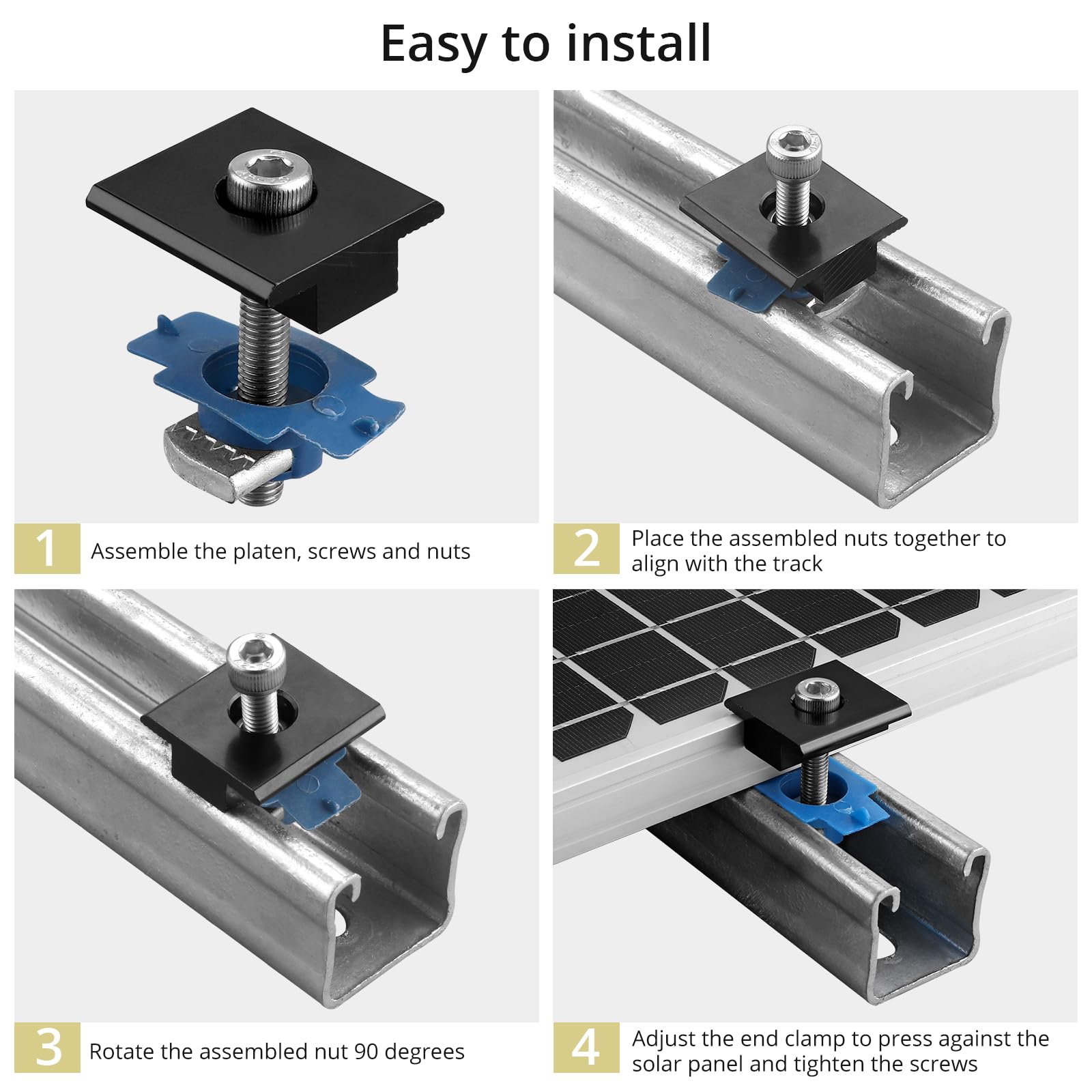 Anbte clamp with M8 screw and channel nut detail showing included hardware