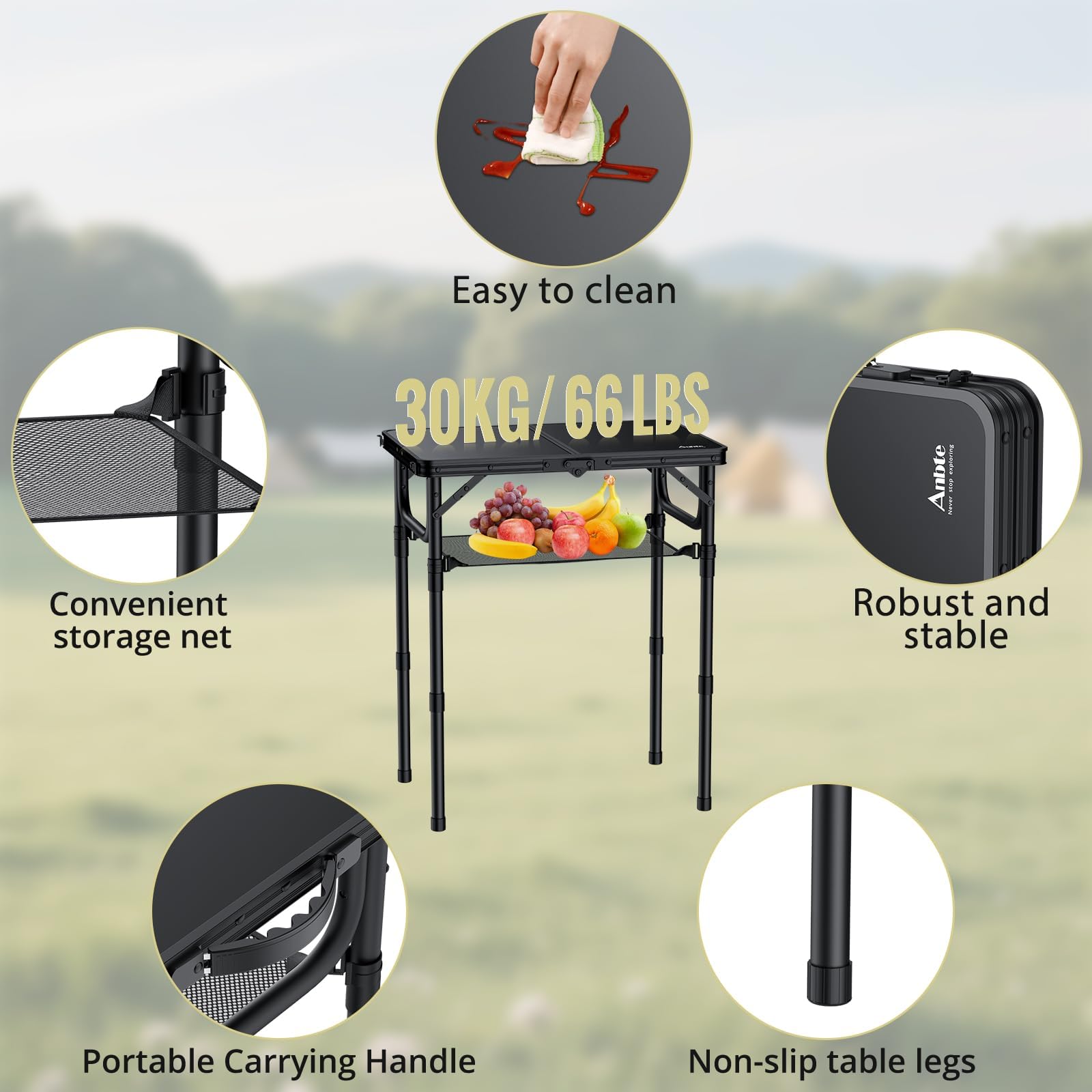 Anbte folded compact briefcase-size packed for travel showing easy portability benefit