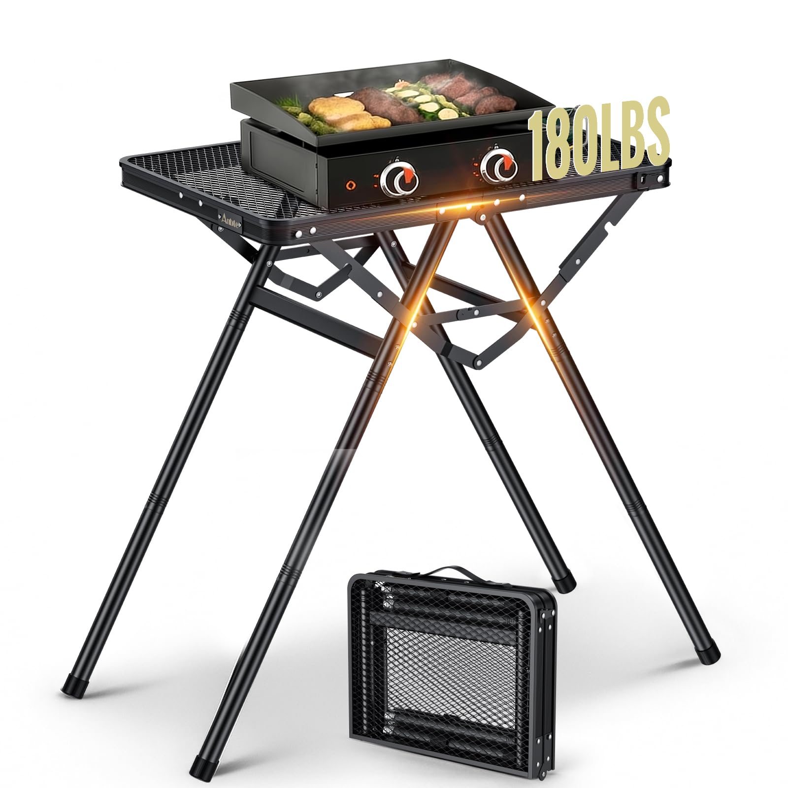 Anbte front view of assembled table showing stable profile and portability