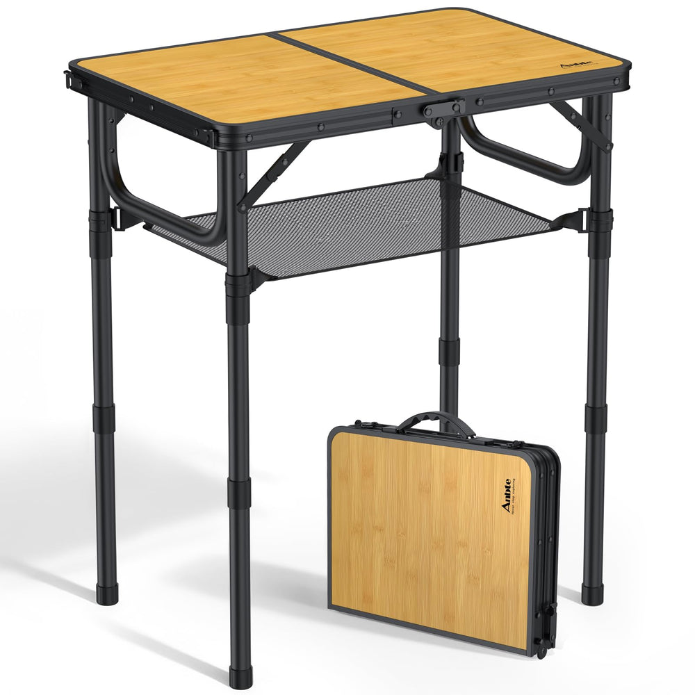 Anbte folded table front view shows compact portability and carrying ease
