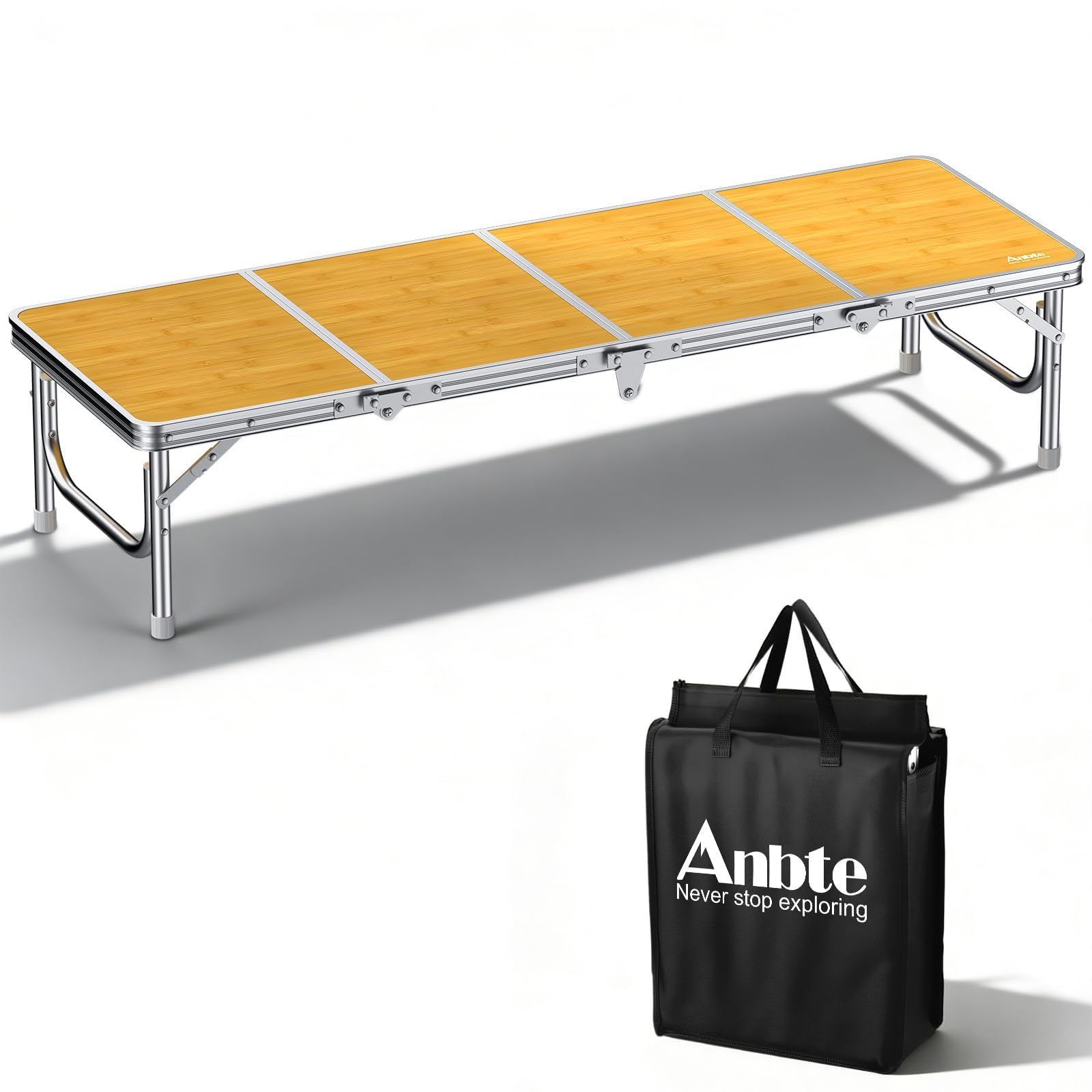 Anbte front view of the yellow 4ft table open shows portability and stability