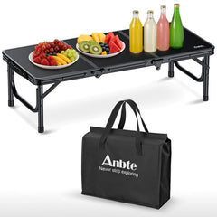 Anbte front view folded table showing compact portability and quick storage