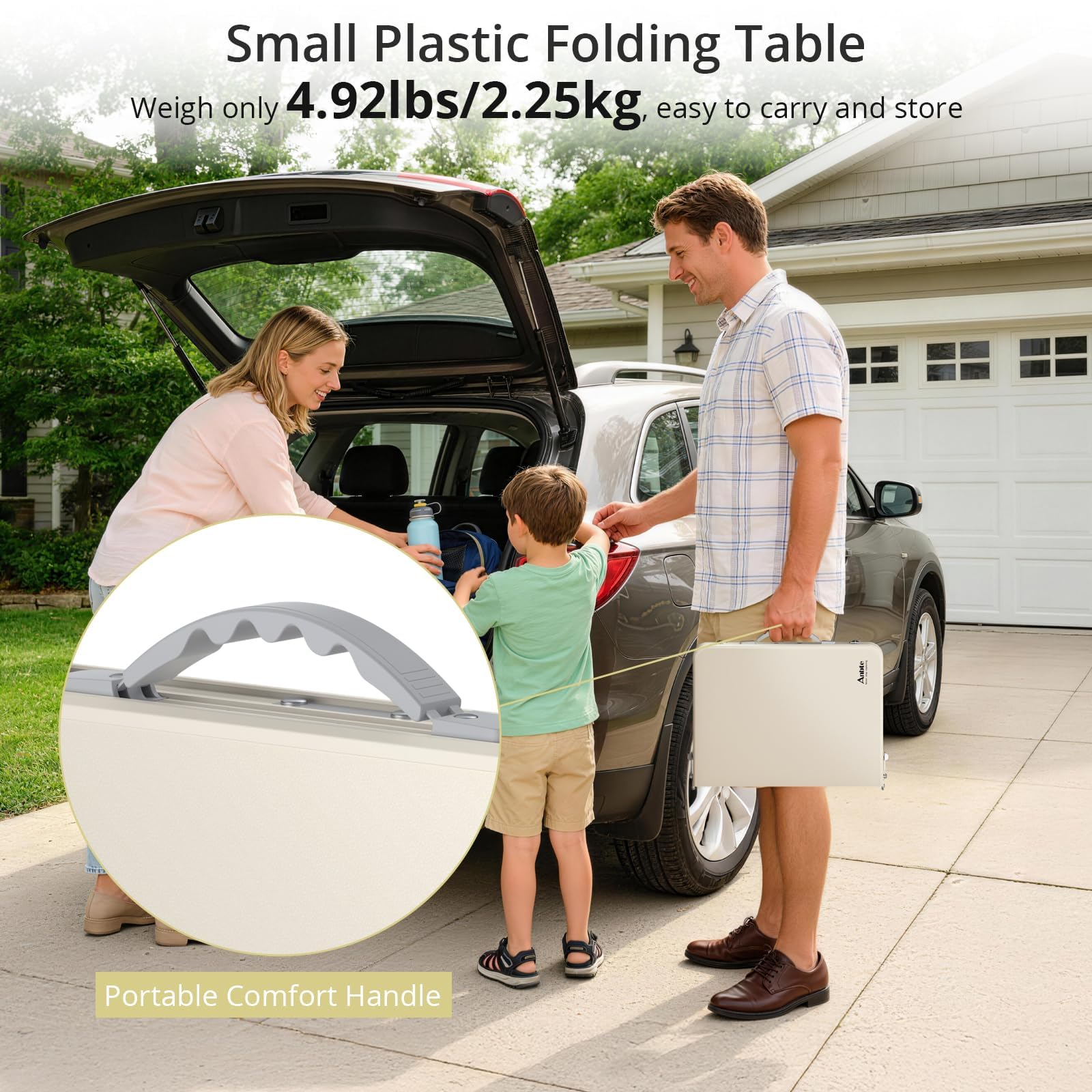Anbte table showing all three adjustable heights for versatile seating options