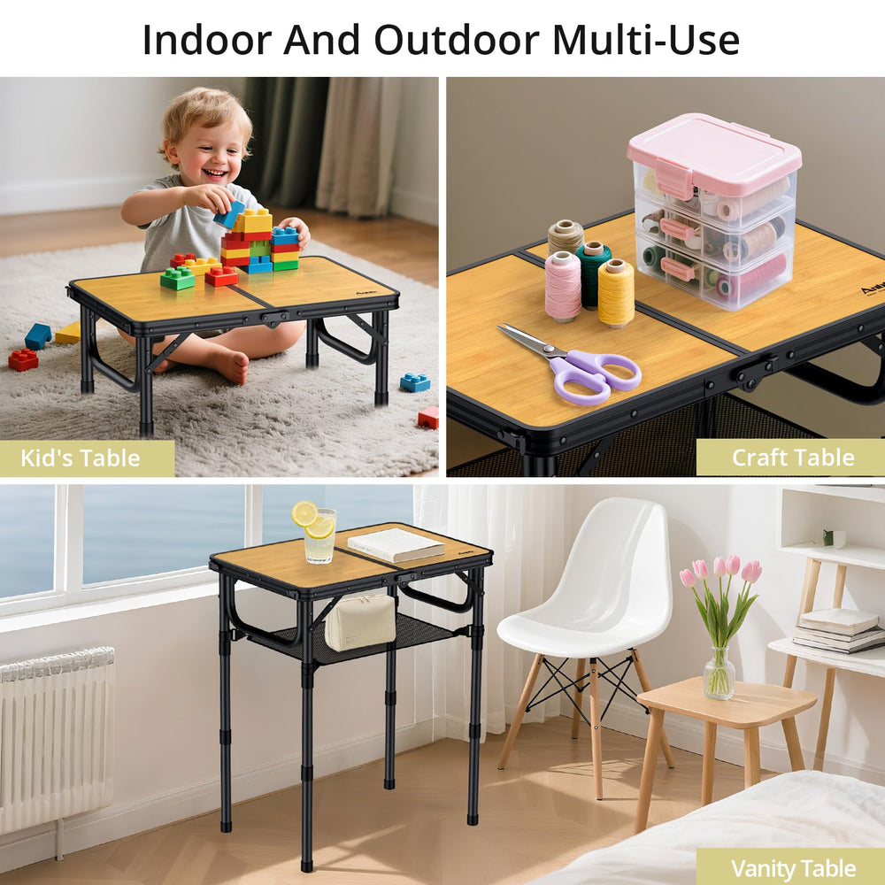 Anbte table at three height settings illustrating adaptable ergonomic options