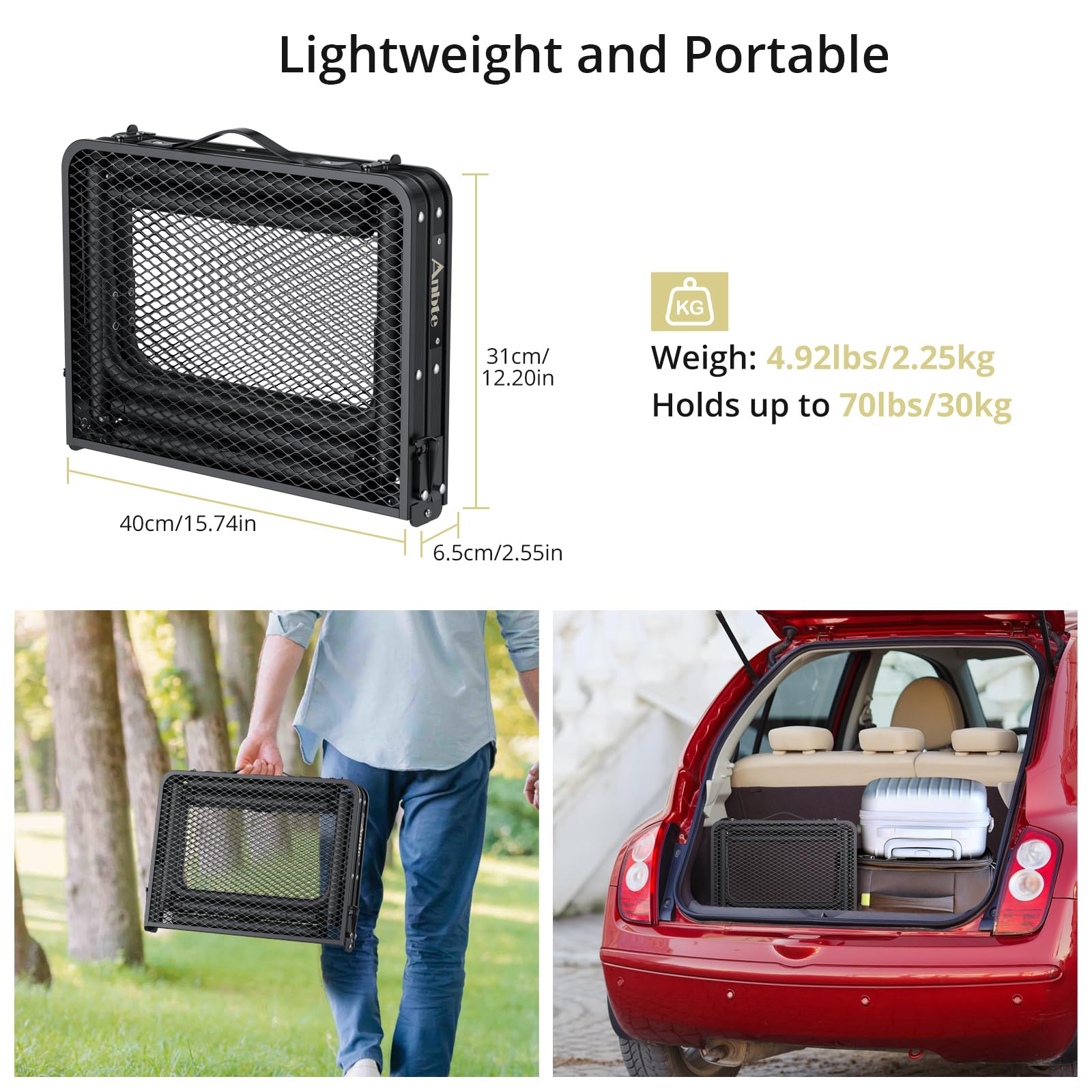Anbte mesa junto a mochila para mostrar tamaño y portabilidad