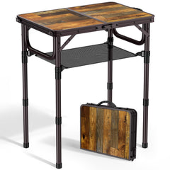 Anbte mesa plegable frontal mostrando formato compacto y transportabilidad