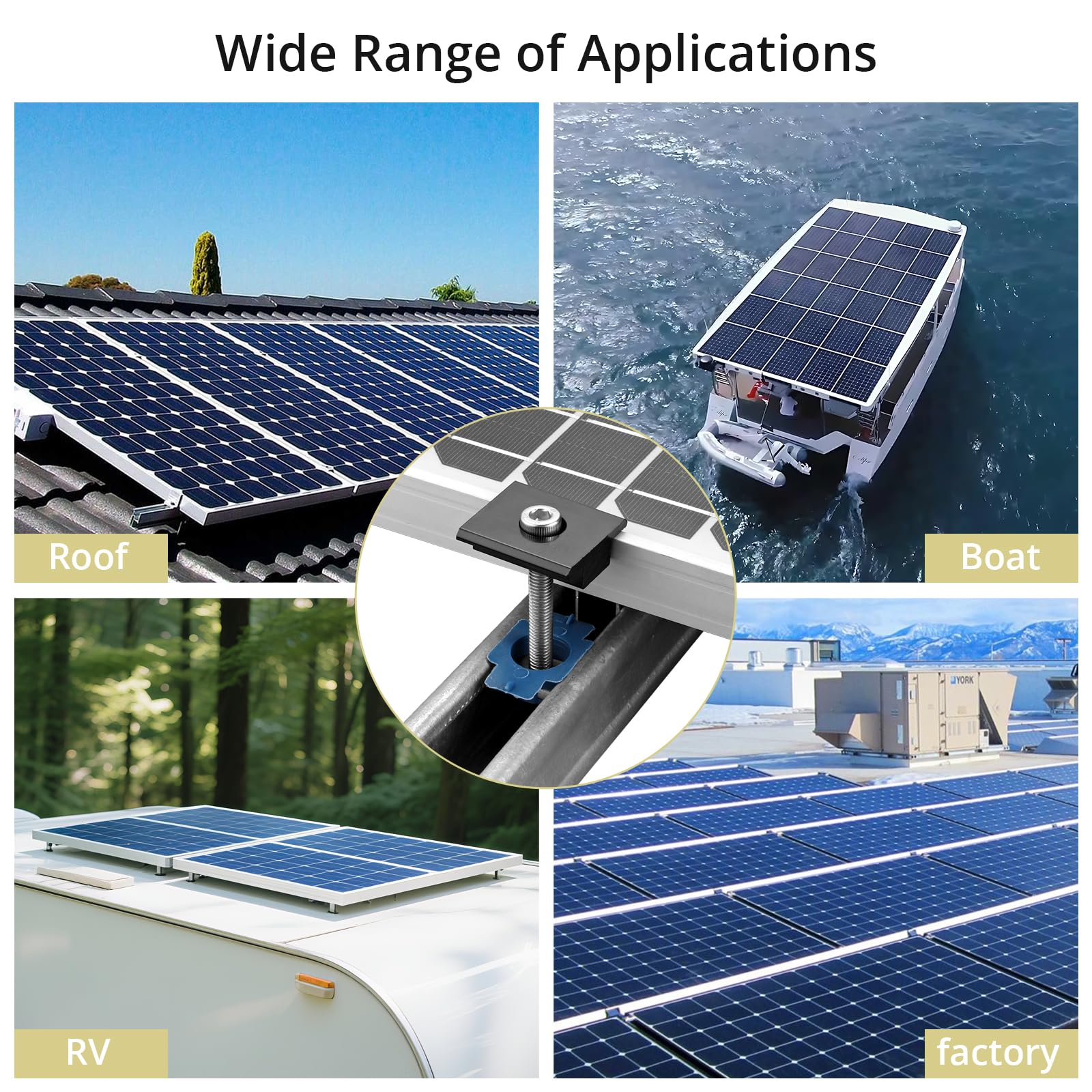 Anbte clamps used in an RV solar installation showing space-efficient mounting