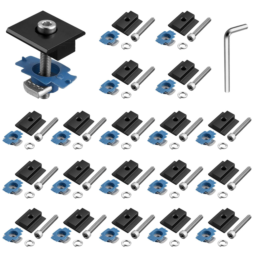 Anbte 20 clamps spread with tape measure showing kit quantity and scale