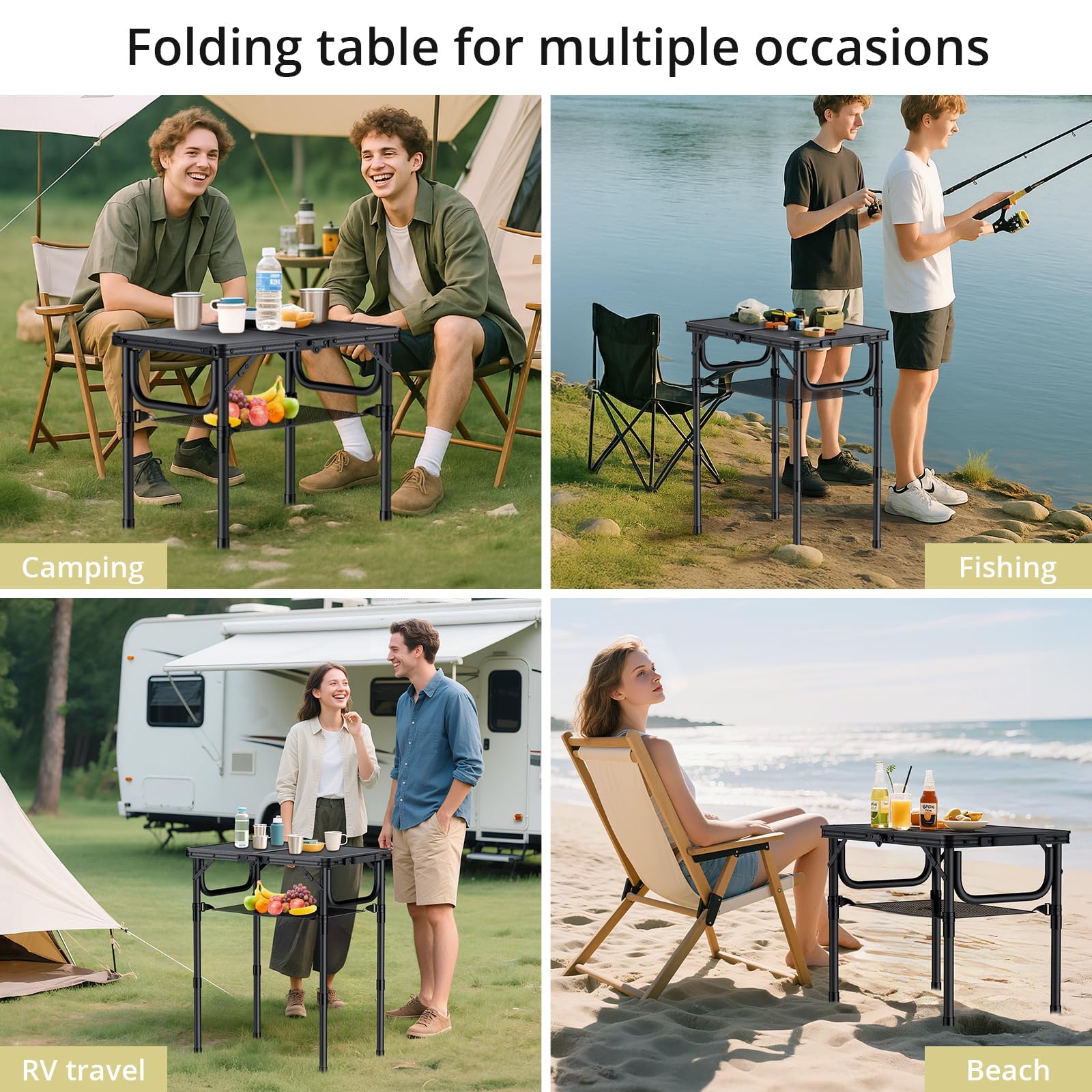 Anbte removable storage net clipped under table showing extra storage benefit