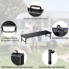 Anbte table folded inside black carry bag for compact travel and easy transport