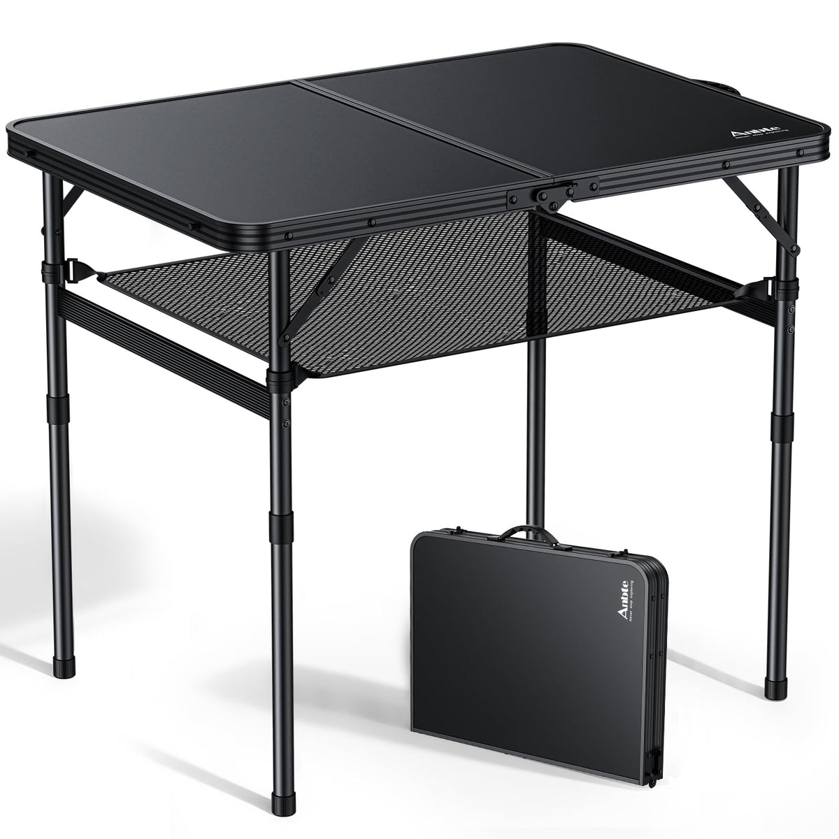Anbte folding camping table front view showing stable setup and portability