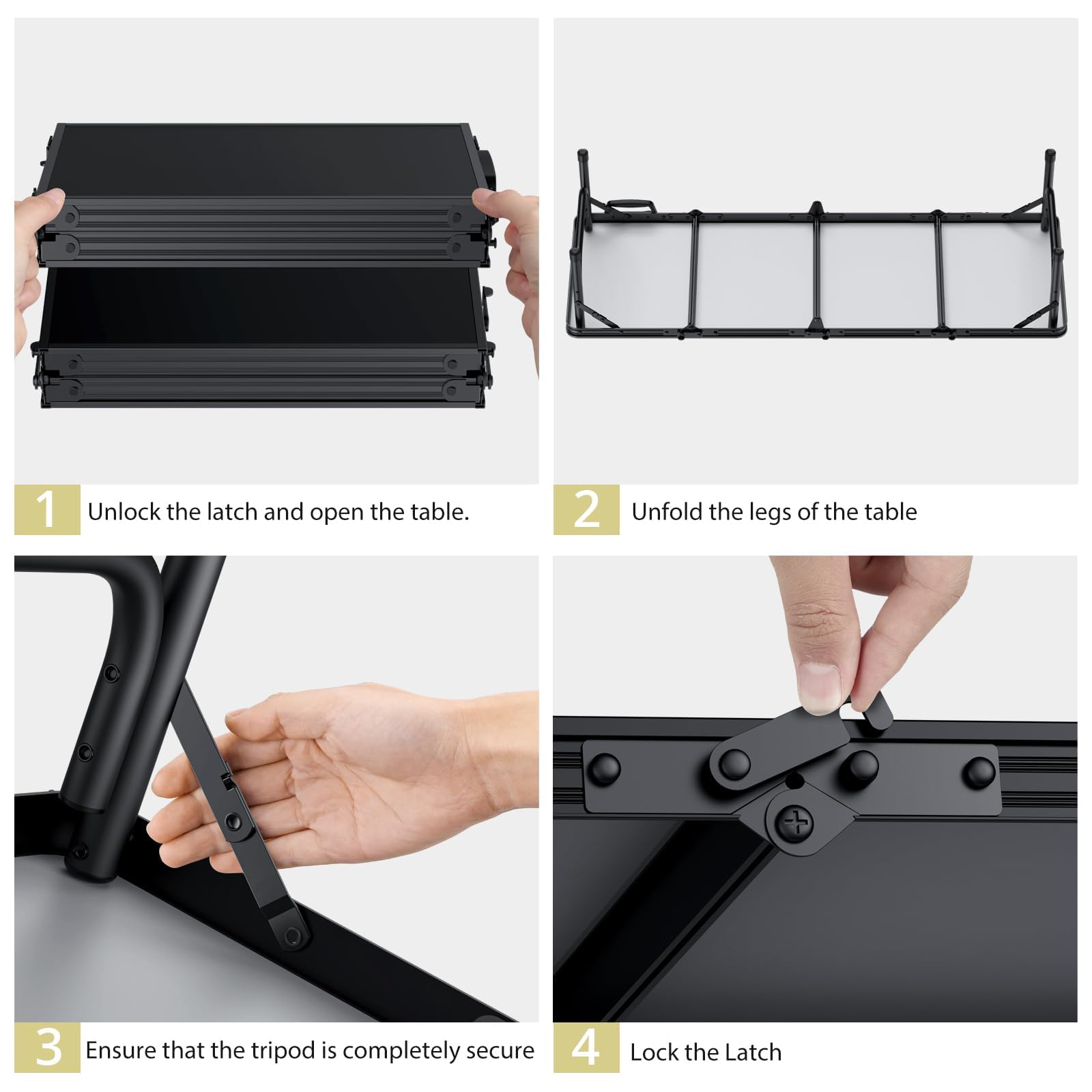 Anbte folded table stored inside RV compartment demonstrating space-saving storage