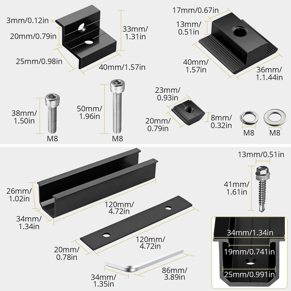 Anbte detailed two-hole end clamp showing adjustable frame fit