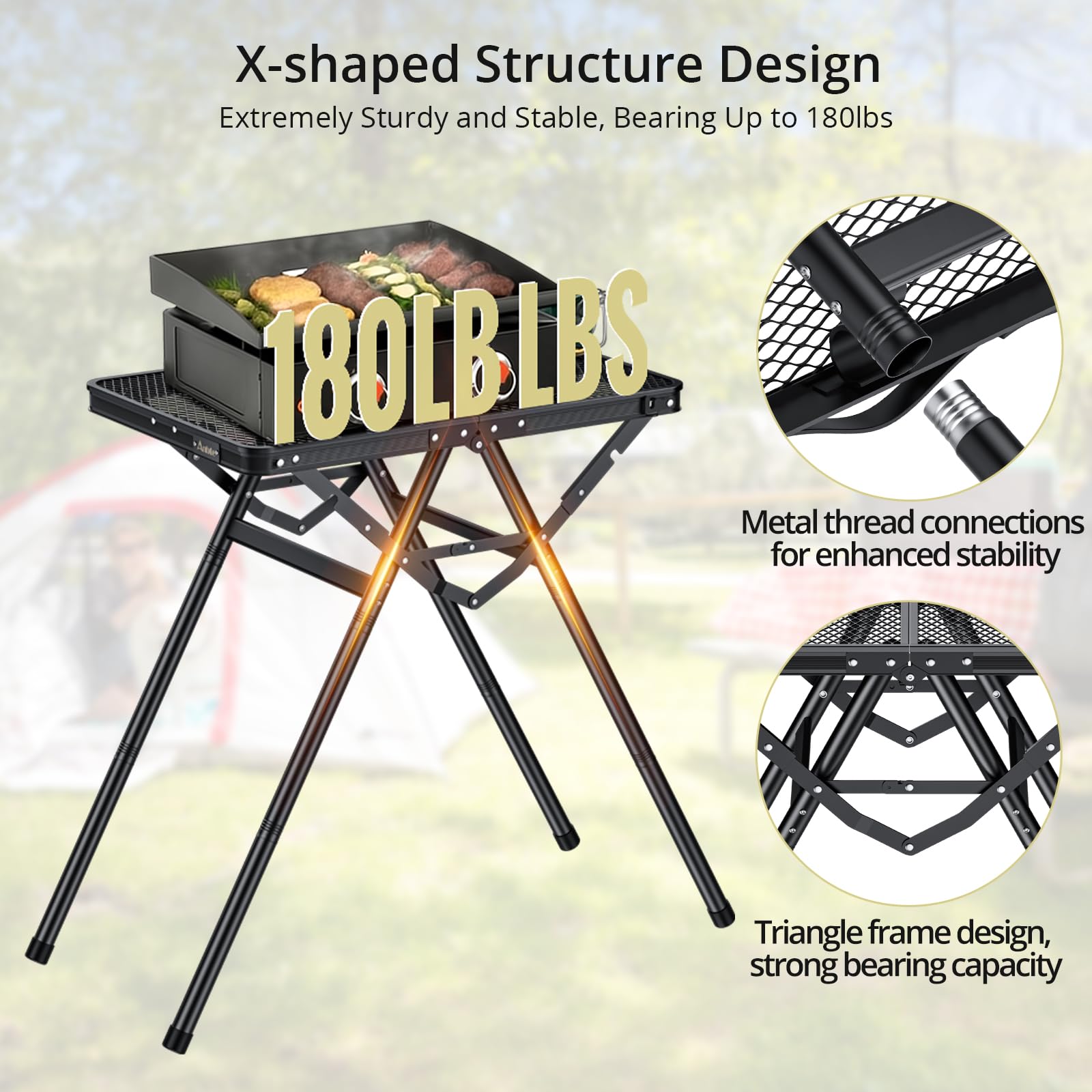 Anbte detailed shot of X-shaped leg spiral connection for extra stability