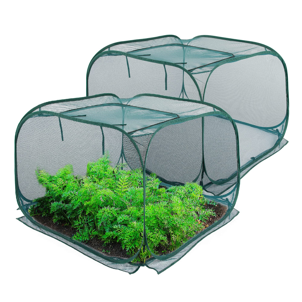 ANC POP front view showing two pop up mesh covers and benefits of easy protection