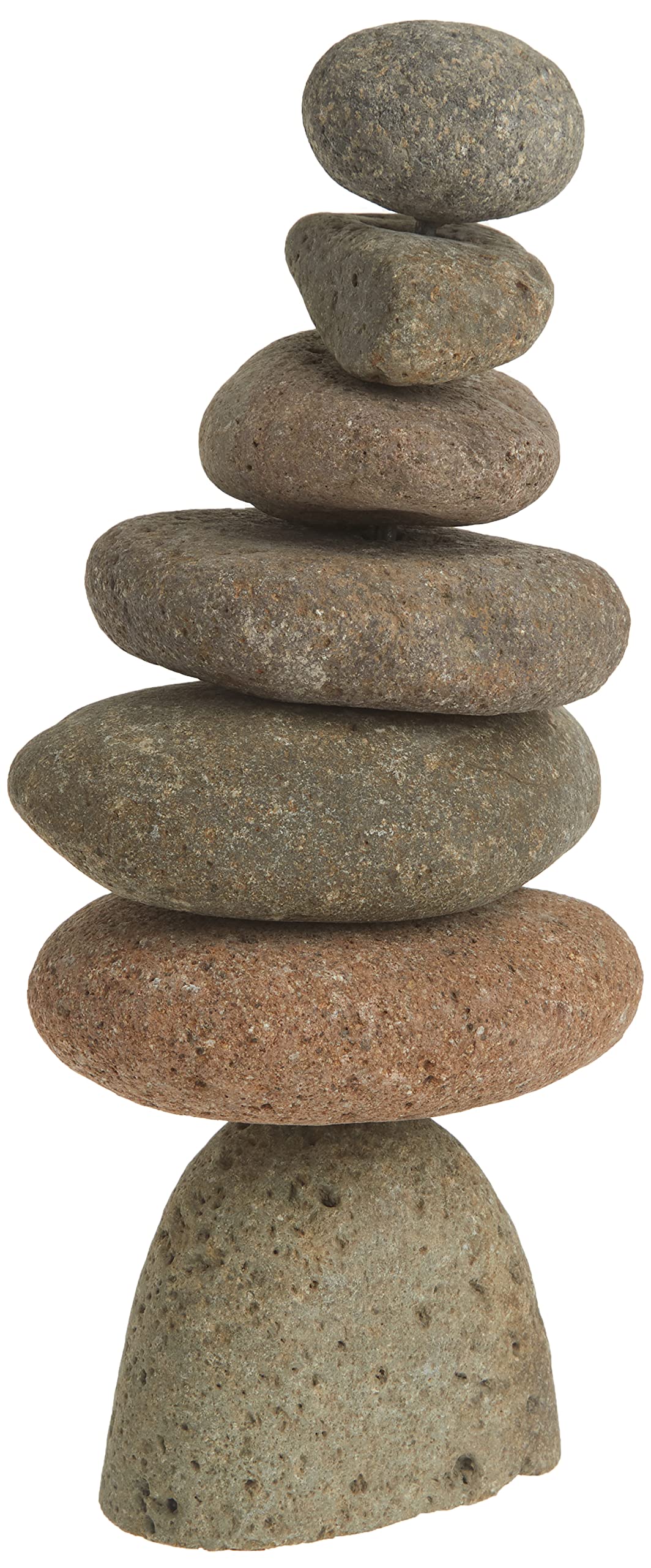 Ancient Graffiti front view cairn showing stacked stones and steel rod, enhances garden focal point