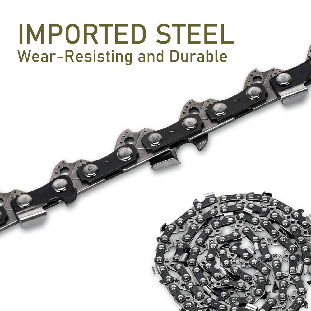 ANCKNE chain alongside ruler showing 3/8" LP pitch and .043" gauge accuracy