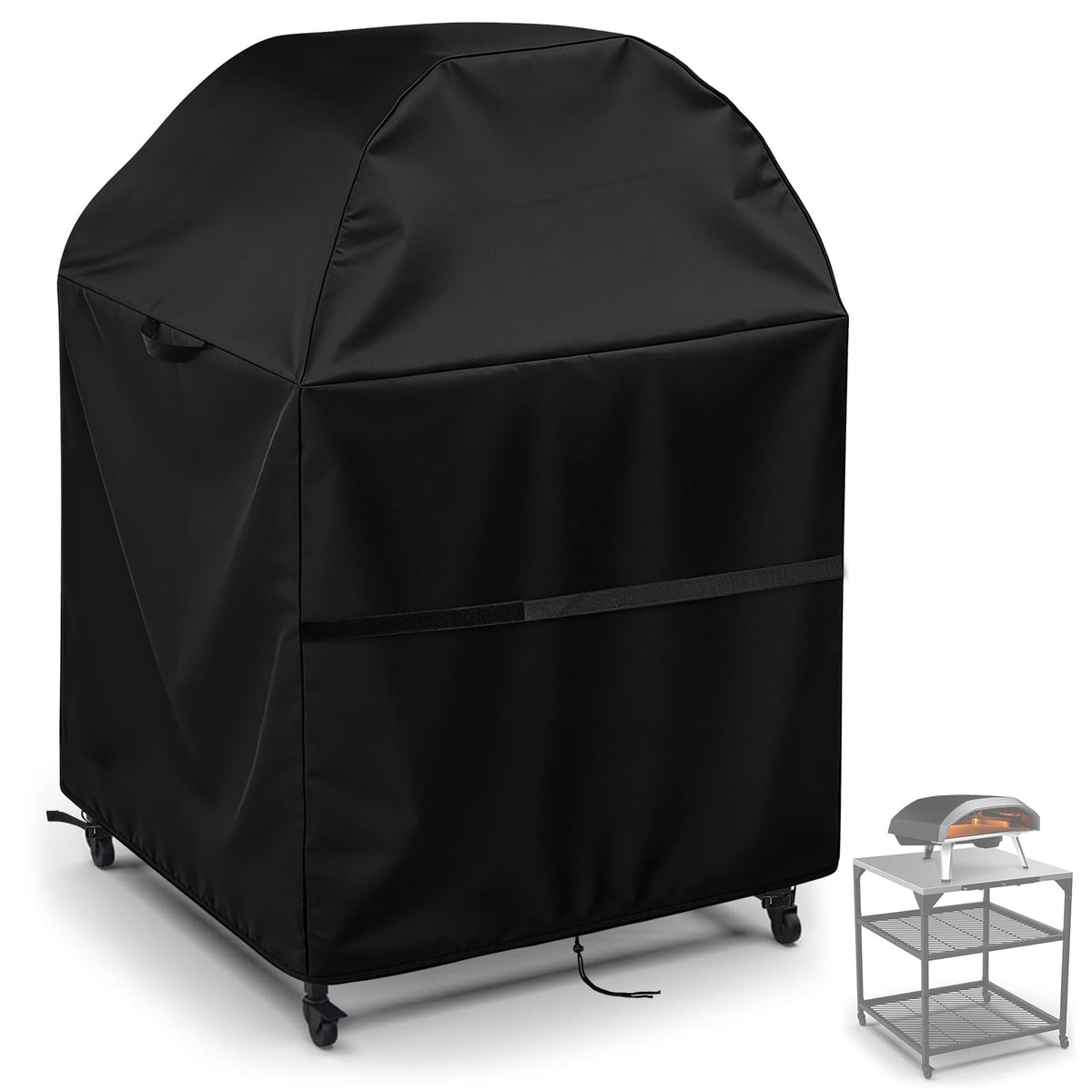 Andacar front view showing full cover protecting an Ooni table and preventing weather damage