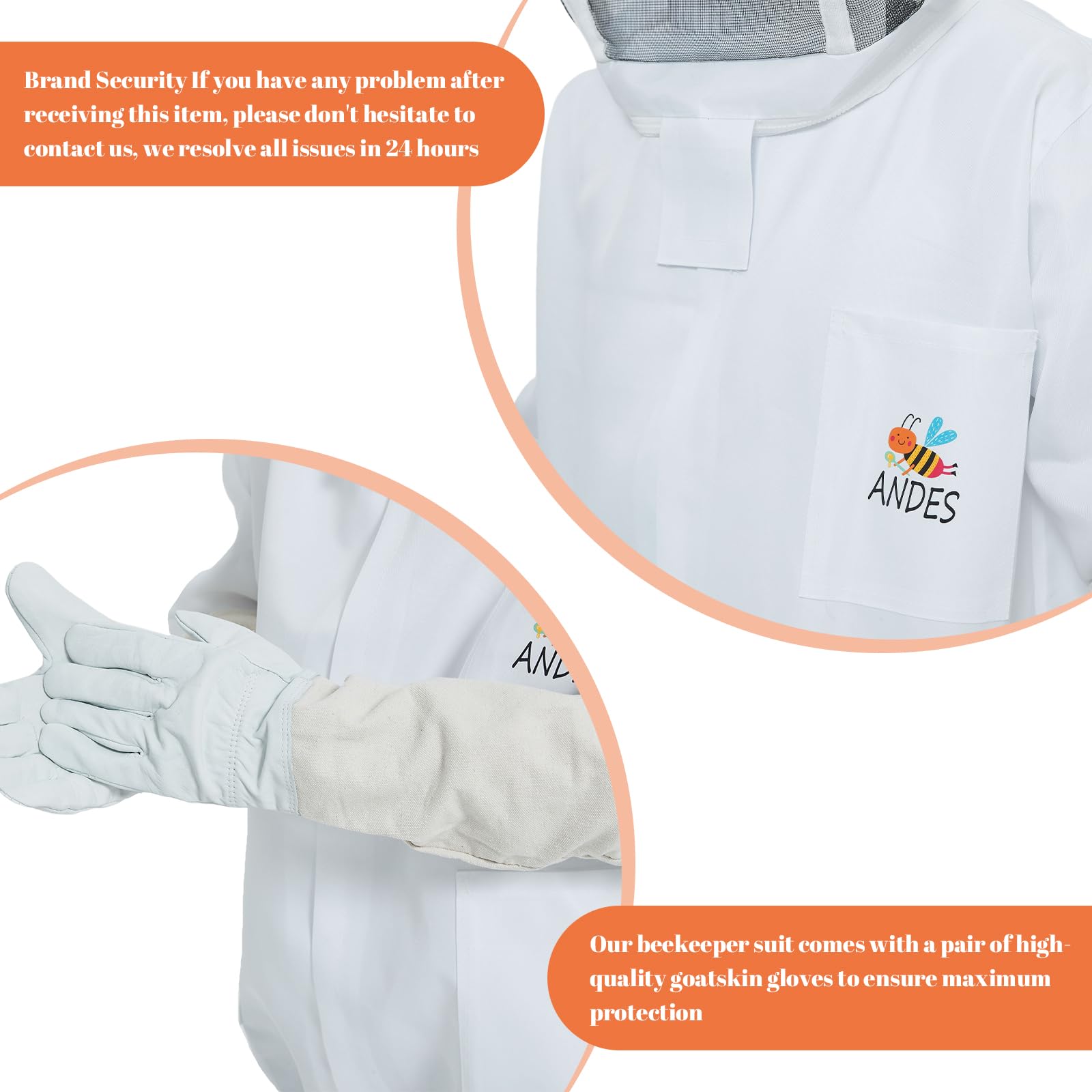ANDES heavy-duty zipper and elastic cuff showing secure, sting-proof seal
