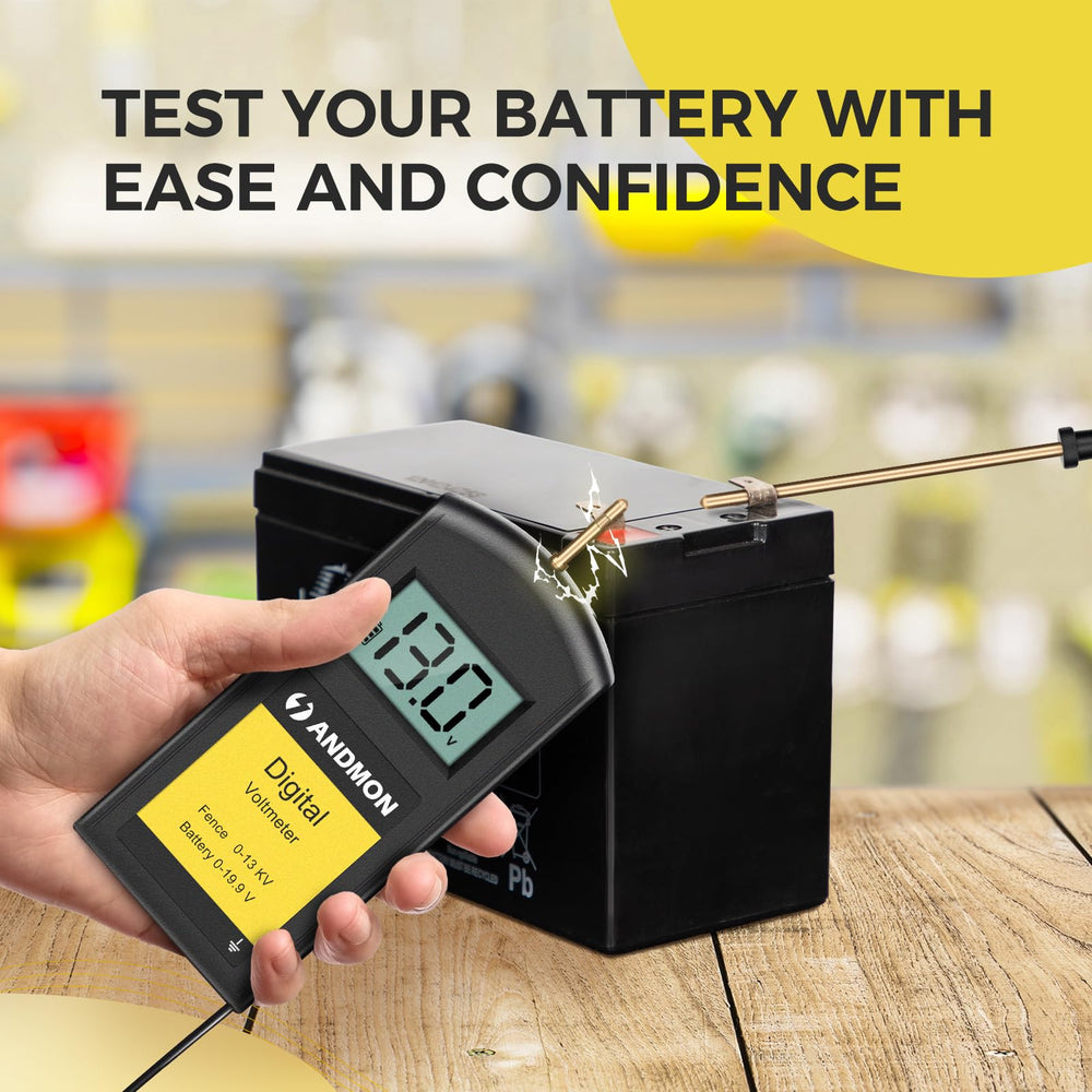 ANDMON testing a battery terminal showing battery readout for energizer checks