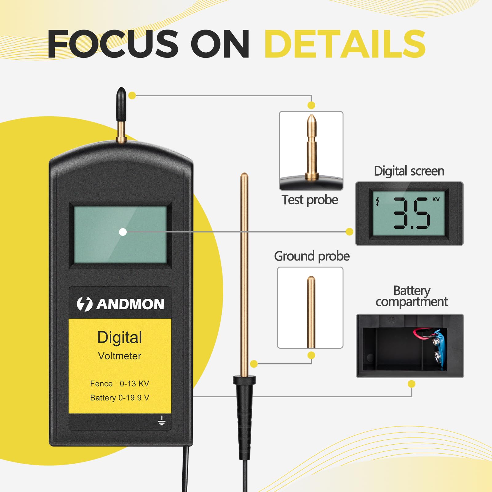 ANDMON size comparison next to hand and tools emphasizing portable convenience