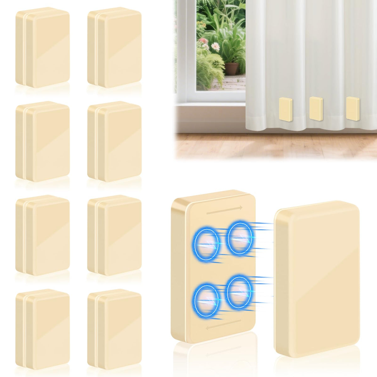 ANGAR front view of beige curtain weights showing compact waterproof design and durability