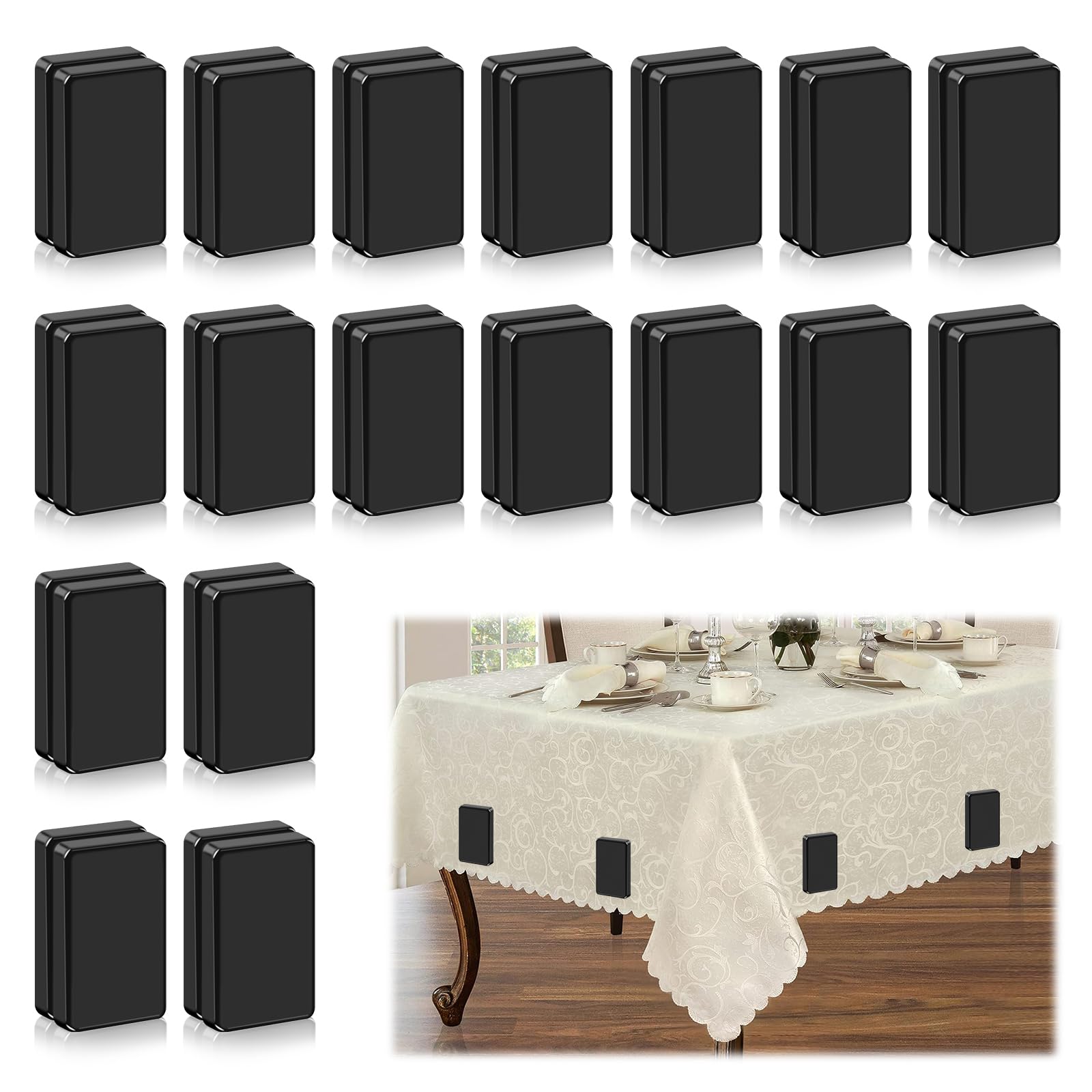 ANGAR front view of 36-pack black magnetic curtain weights showing compact storage benefit