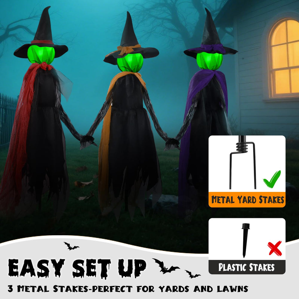 ANGAR nighttime scene showing glowing witches and cauldron for spooky ambiance