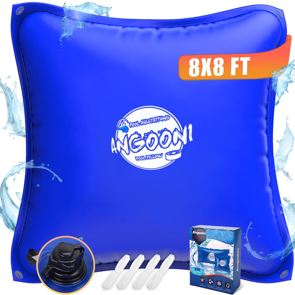 Angooni front view of 8x8 pool pillow showing durable shape and protection benefits