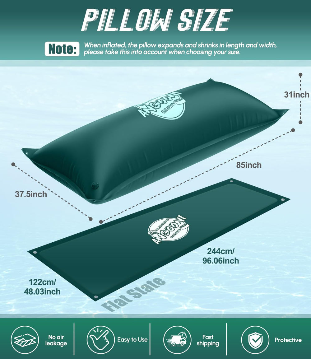Angooni pillow under pool cover demonstrating runoff and reduced water pooling