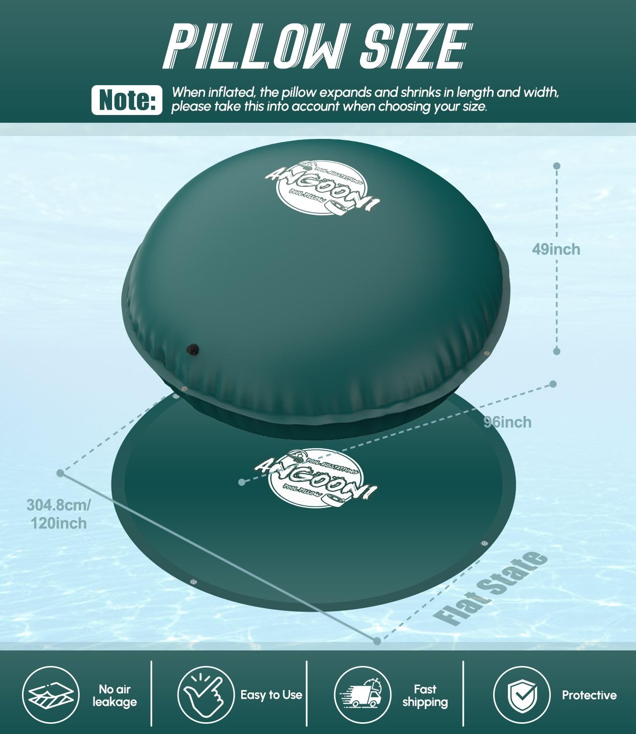 Angooni pillow next to measuring tape illustrating 10-foot scale advantage