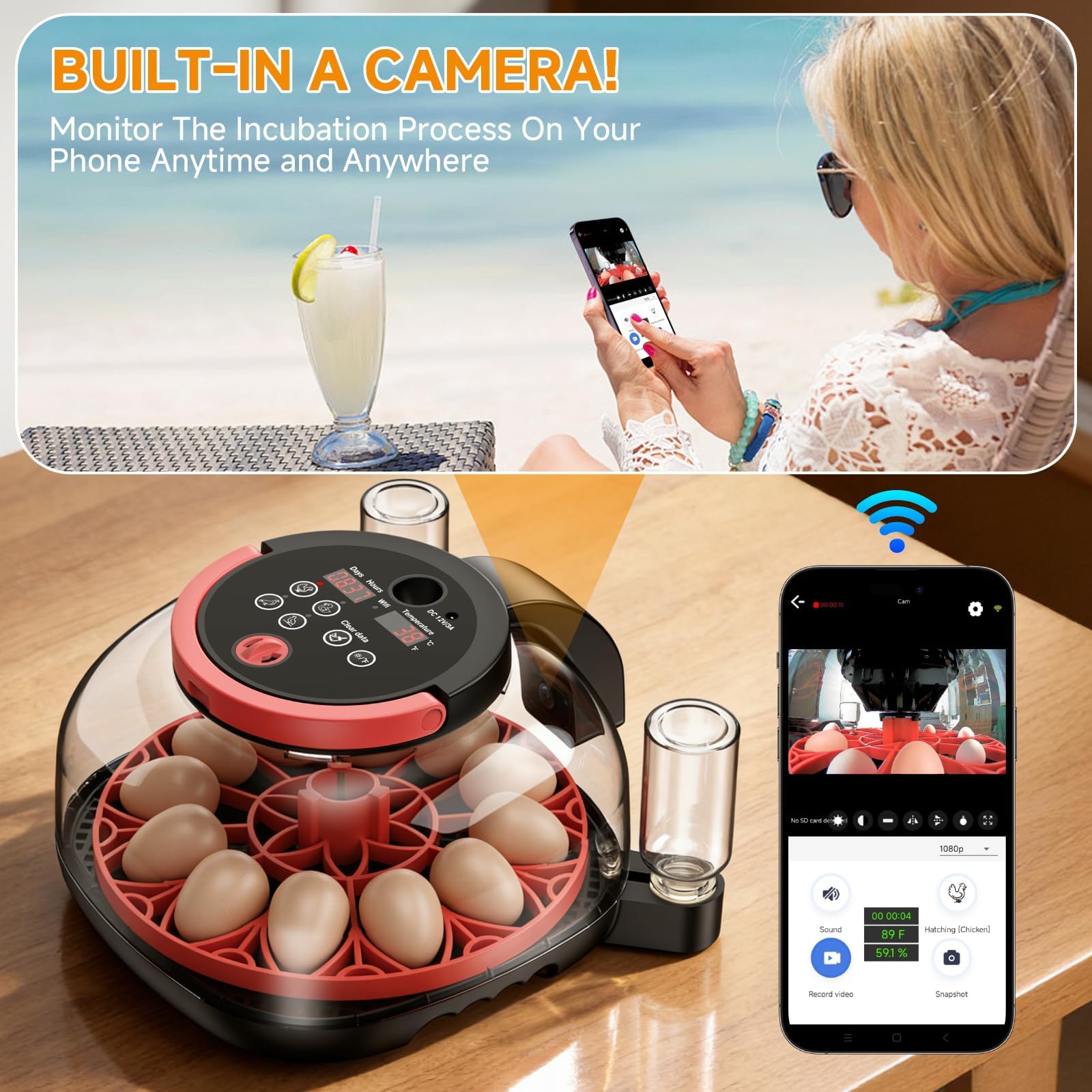 ANIERY built-in camera close-up for remote live monitoring benefit