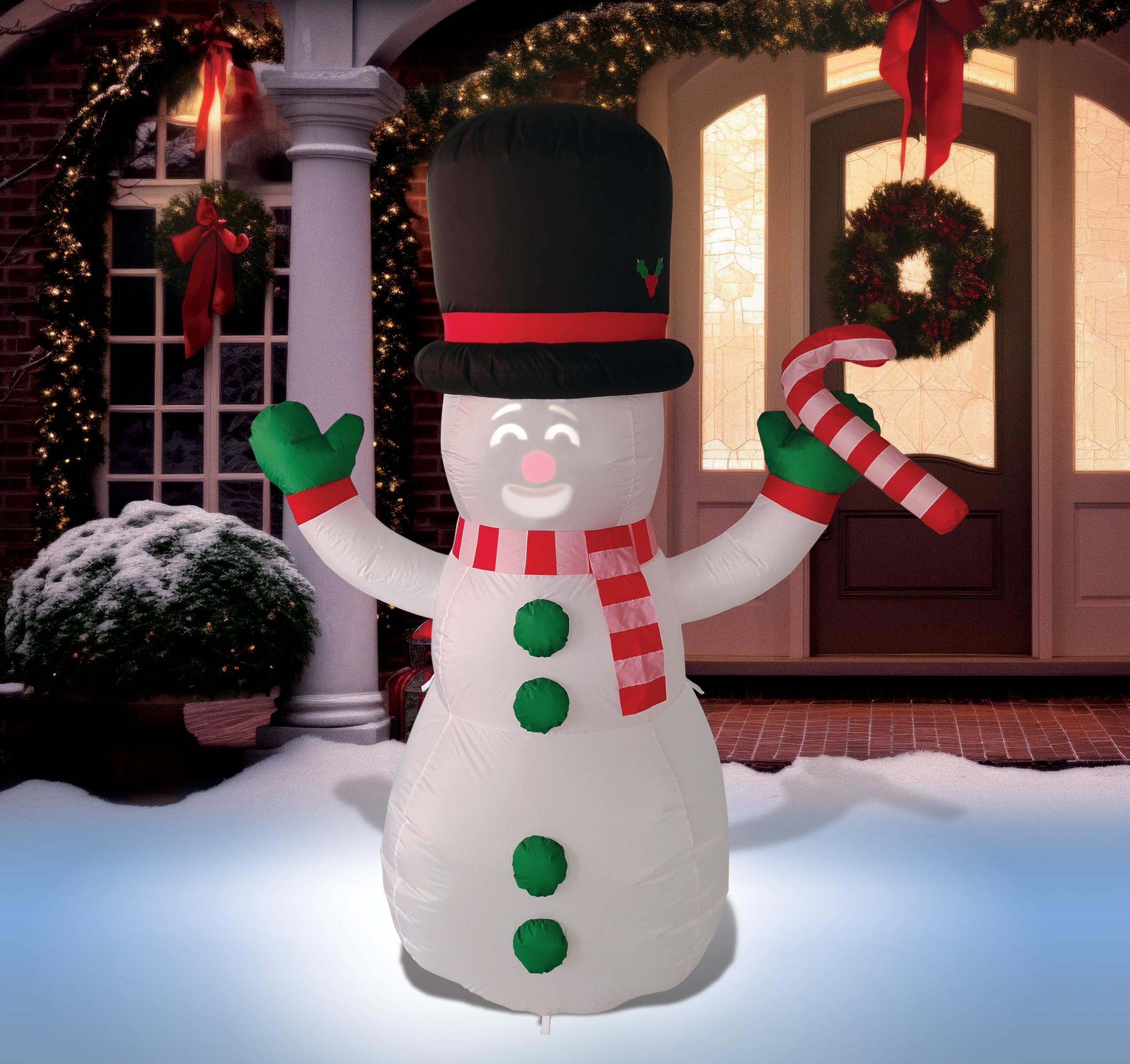 ANIMAT3D FrostByte in a decorated yard demonstrating audio-visual holiday attraction