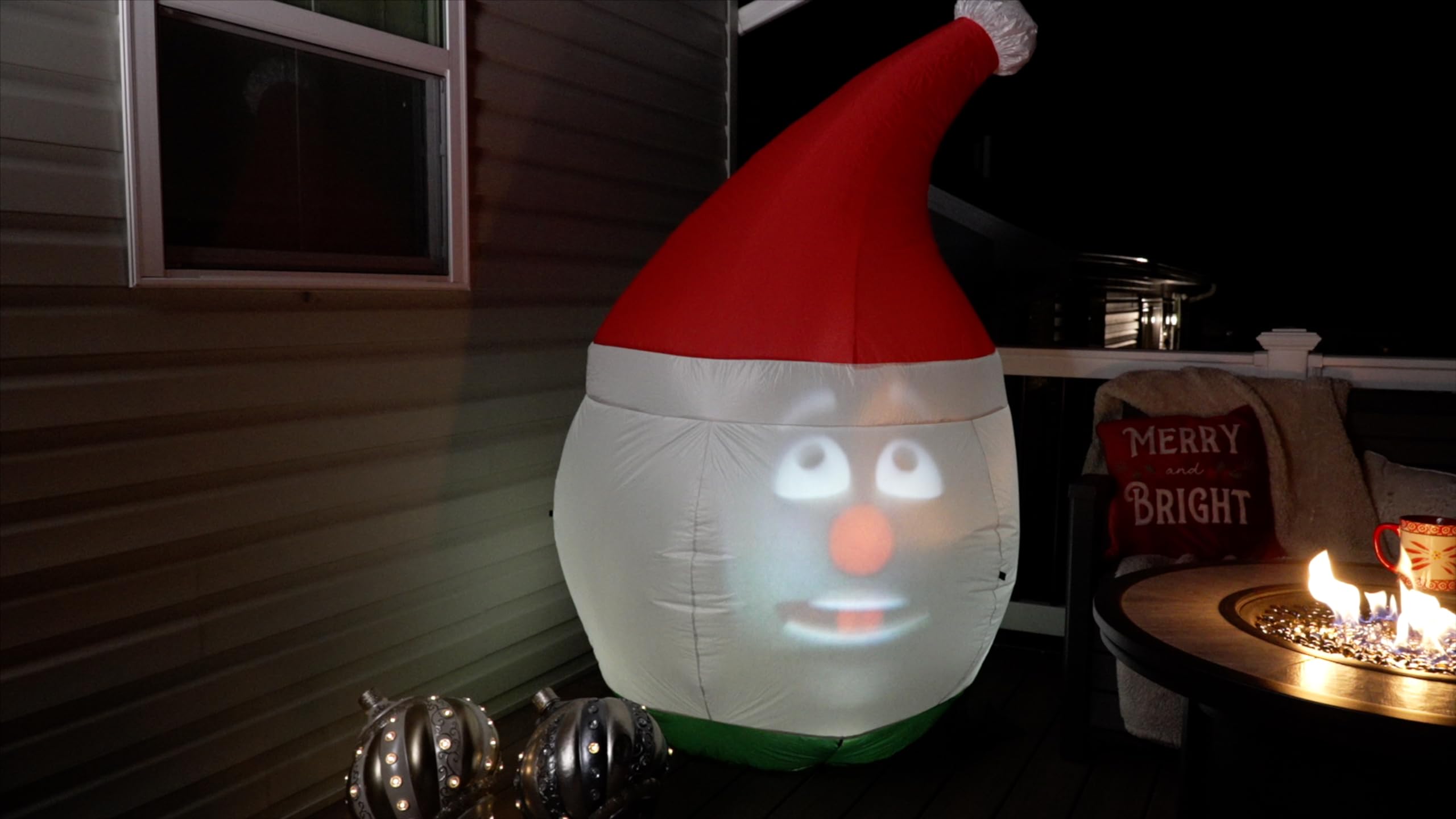 ANIMAT3D illuminated night scene of Mr. Chill showing vivid projected animations