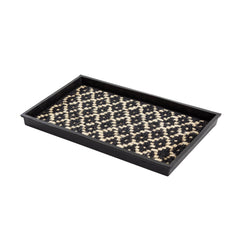 Anji Mountain front view of black rubber tray showing elegant scroll design and containment