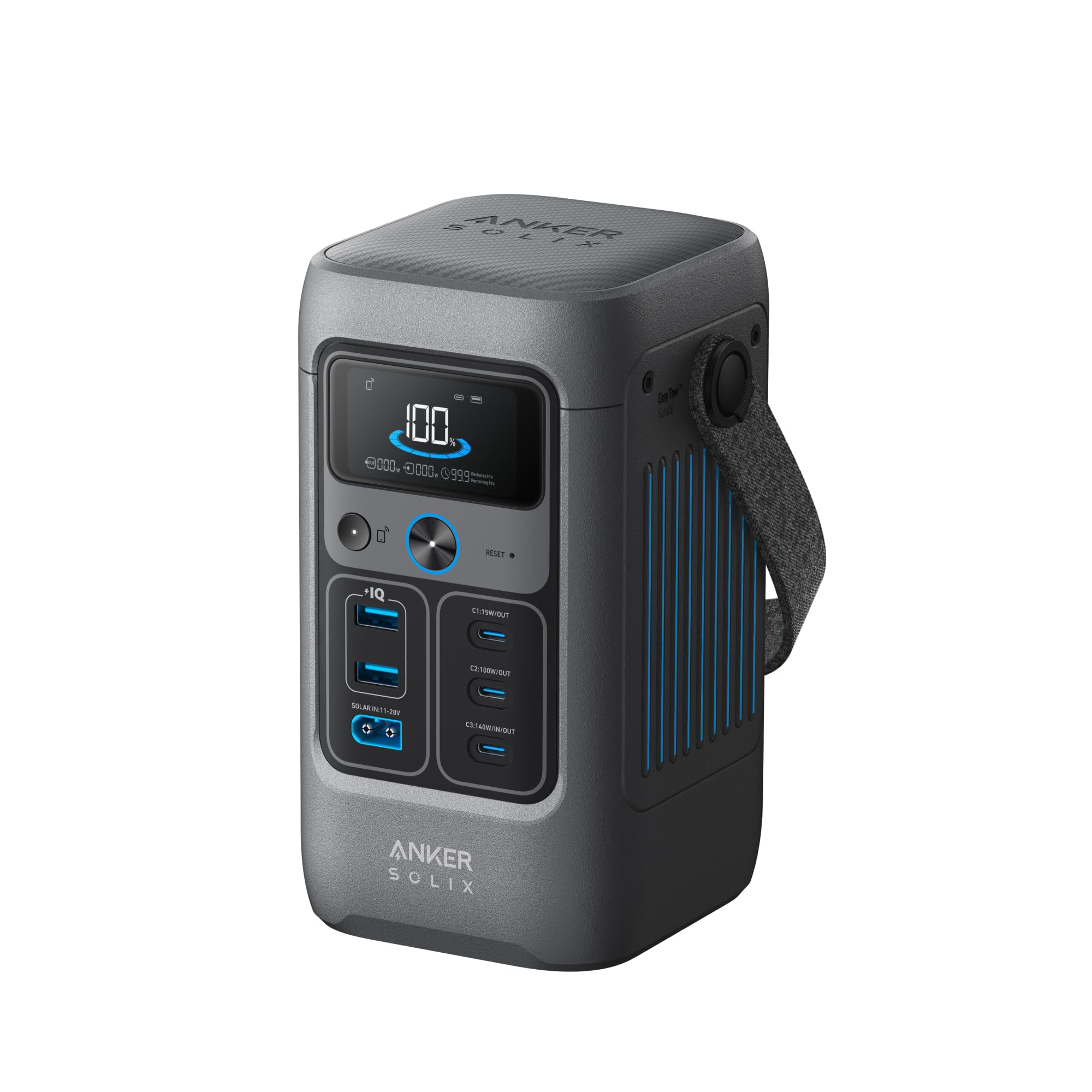 Anker SOLIX C200 front panel showing display and controls for easy monitoring